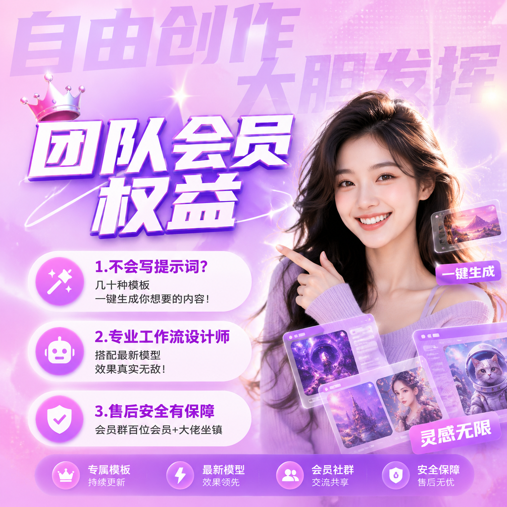 团队会员权益，数百款满血应用，一键模板使用